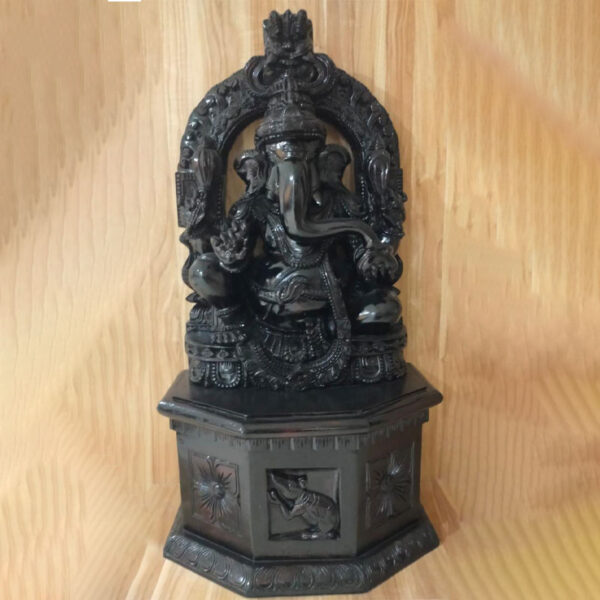 Black Marble Ganesha With Singhasan