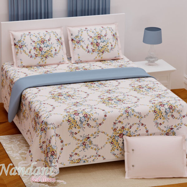 Floral Magic Blossom Beige King Size Cotton Bedsheet