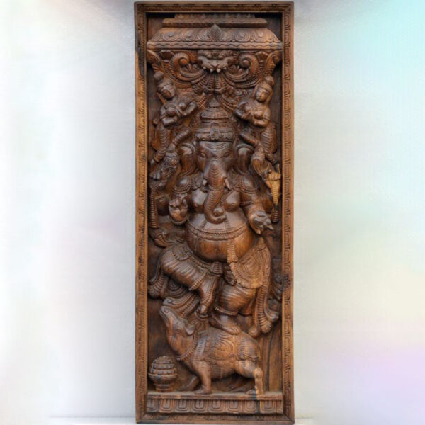 Wooden Wall Panel Hand Carved Ganesha