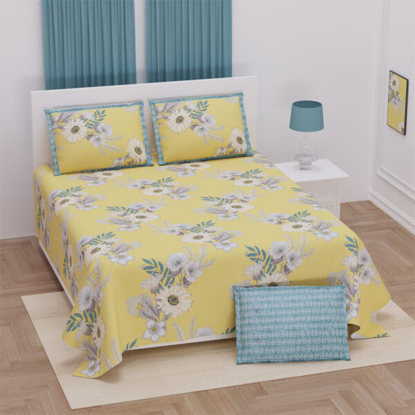 Yellow blossom king-size cotton bedsheets